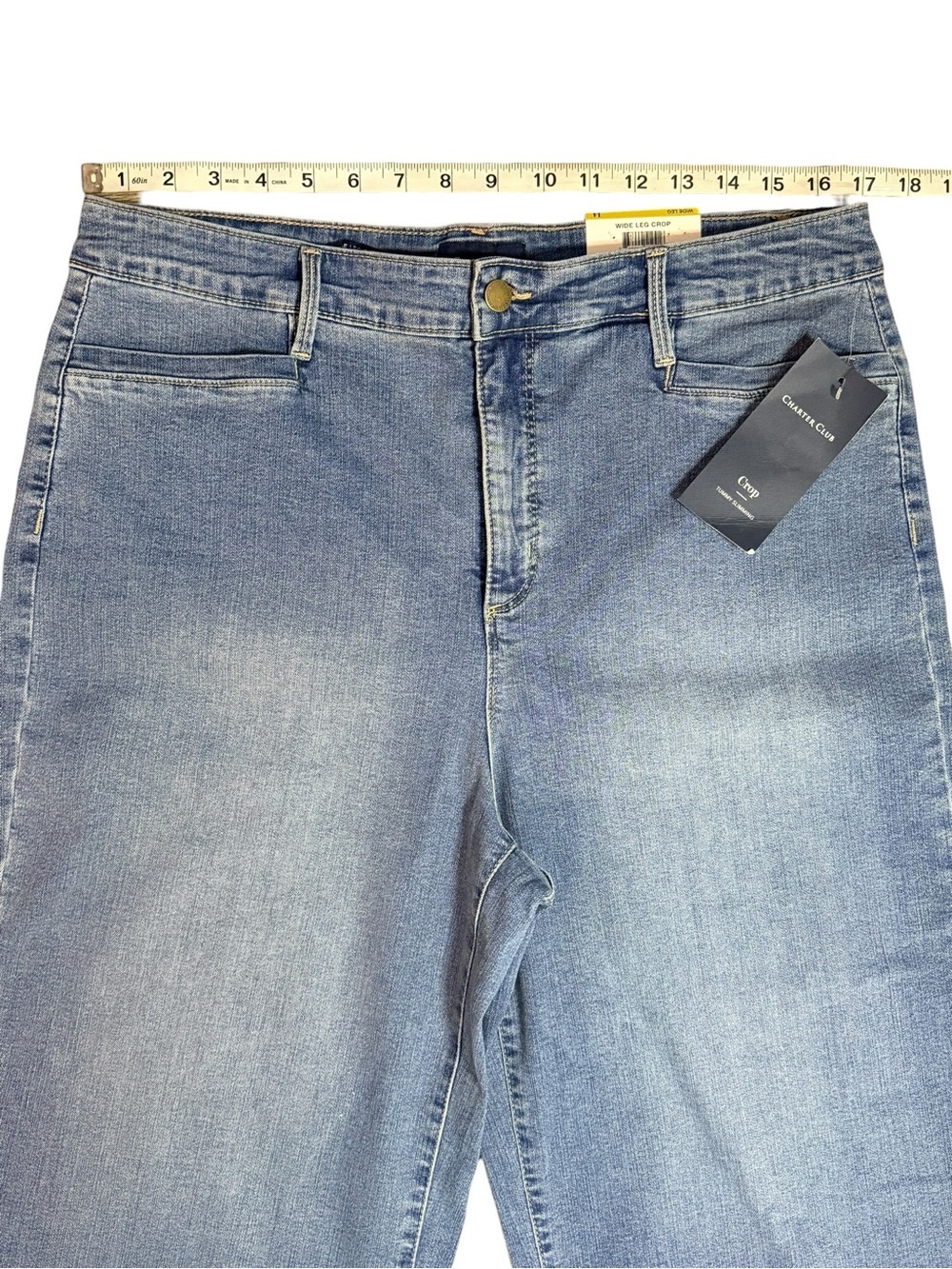 NWT Charter Club Wide Leg Crop Jeans Size 14 Light Wash Cropped Denim - Picture 8 of 10